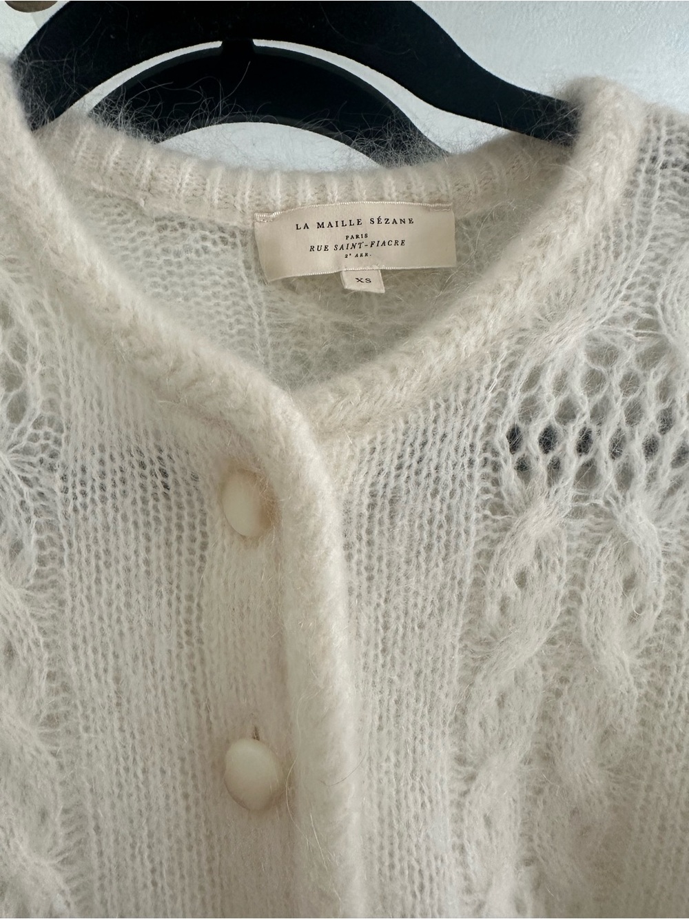 Sezane Cream Cable-Knit Mohair Cardigan - Picture 2 of 5